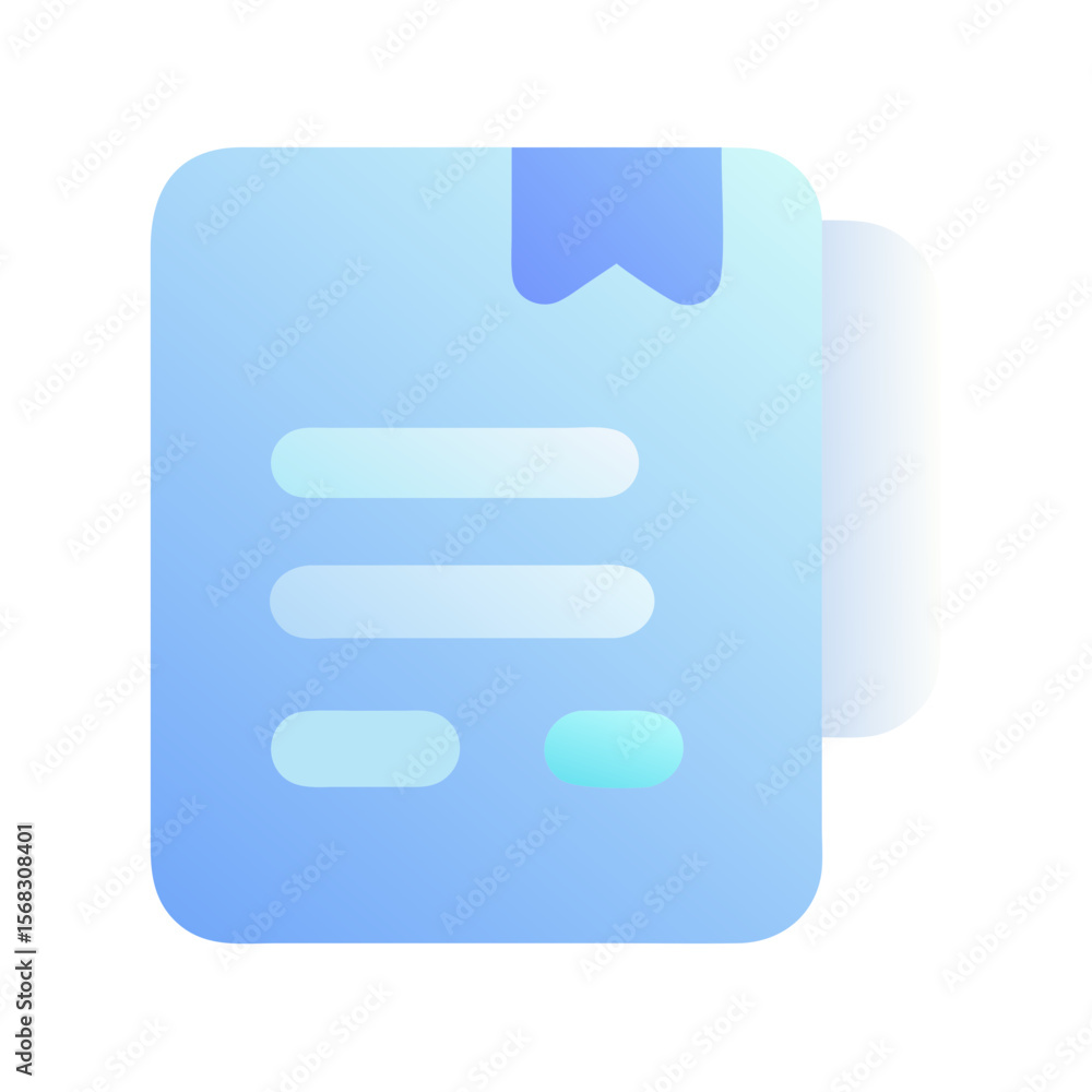 Poster vector art of a blue document icon with a bookmark tab and text lines, isolated on transparent backg