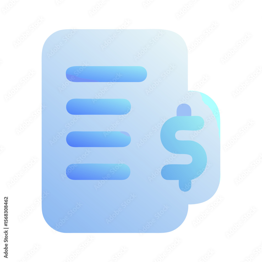 Poster vector art of a light blue gradient icon of a document with a dollar sign, isolated on transparent b