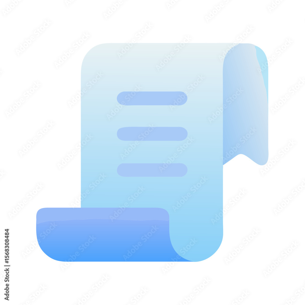 Poster vector art of a light blue gradient icon of a rolled document with lines, isolated on transparent ba