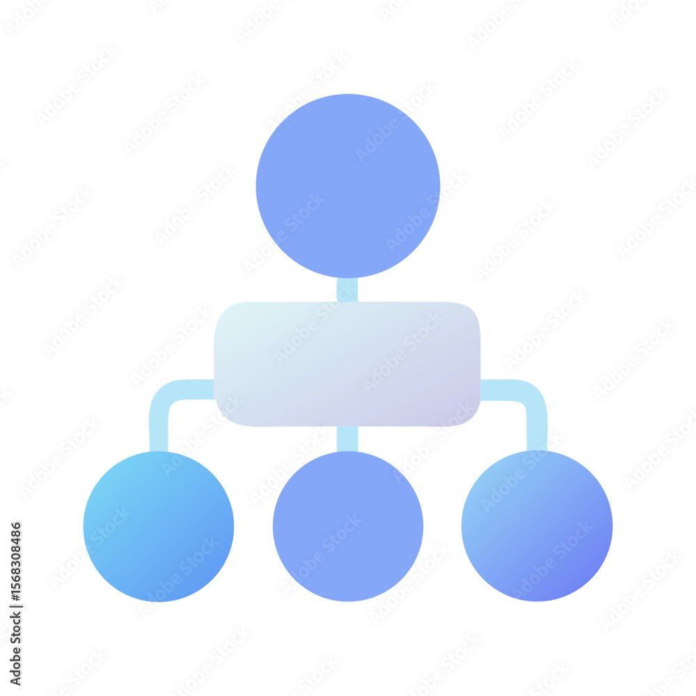 Poster vector art of a light blue gradient icon representing a flowchart with a central rectangle and three