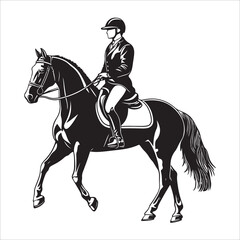 Fototapeta premium Horse Rider vector black silhouette print design 