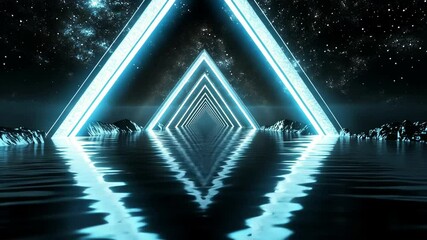 Triangle Neon Loop. This Clip is a Neon go through nebula and camera fly to light in a seamless loop.