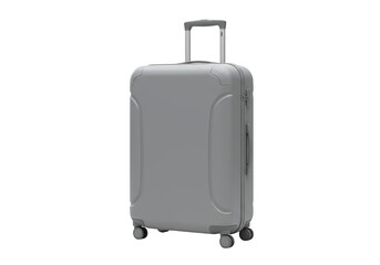 A gray suitcase with a retractable handle isolated on transparent background