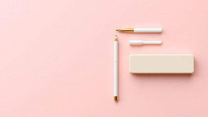 Minimalist Stationery Flat Lay on Pink Background – Modern Art Supply Composition with Copy Space
