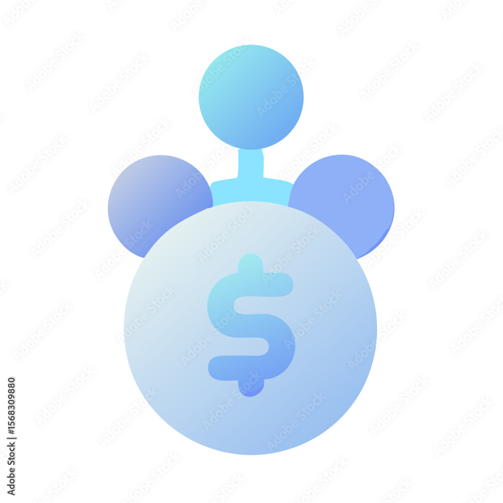 Poster vector art of a dollar sign on a large circle with three smaller circles above it, isolated on trans