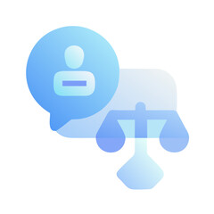 Obraz premium Vector art of a speech bubble with a person icon and scales of justice, isolated on transparent background