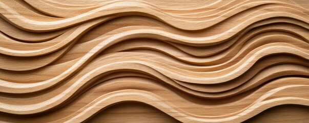 Obraz premium Wavy Wooden Texture Panel Carved Light Oak Pattern, wood , texture