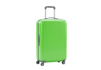 A bright green rolling suitcase isolated on transparent background