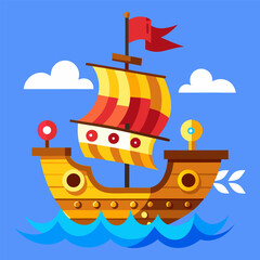 Adventure Awaits A Whimsical Cartoon Ship Sailing the Seas of Imagination