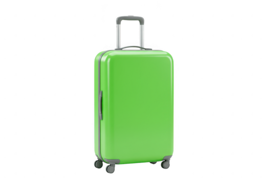 A bright green rolling suitcase isolated on transparent background