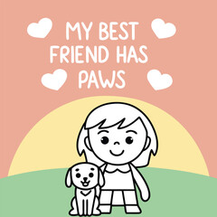 Adorable Girl and Her Puppy Best Friend Illustration with Heart Design