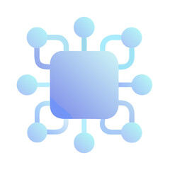 Obraz premium Vector art of a blue and purple network icon with a central square connected to surrounding circles is isolated on a white background