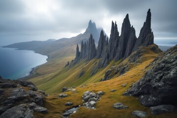 Dramatic landscape and rock pinnacles, quiraing scotland