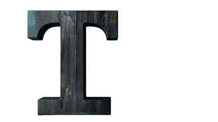Charred wood texture on letter T. Transparent PNG.  Isolated black wooden letter T on clean white background. Perfect for minimalist typography or design cutouts.
