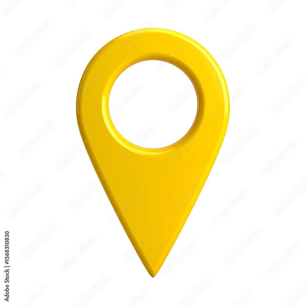 Poster pastel yellow 3d address pin icon with inner hollow circle stylized map indicator on transparent