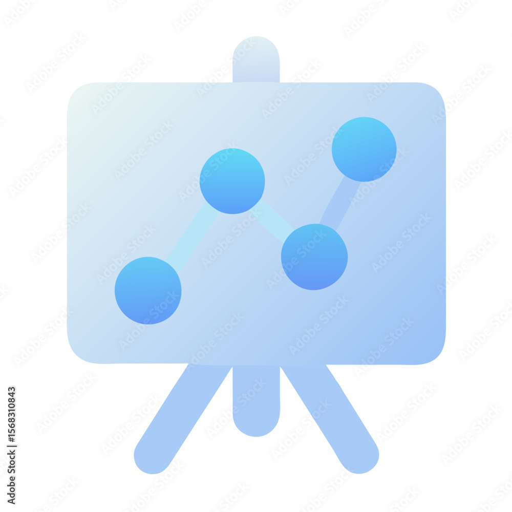 Poster vector art of a presentation board displays a rising line graph with blue data points, isolated on a