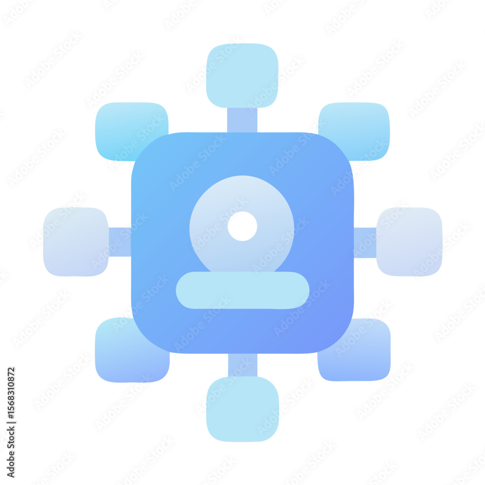 Poster vector art of stylized network icon with a central element connected to surrounding nodes on a gradi