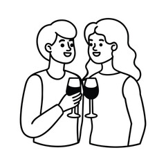 happy lgbt couple clinking glasses drinking wine