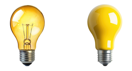 Set of yellow light bulbs isolated on transparent background, png, cutout