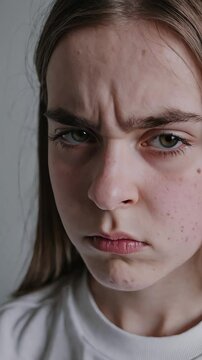 A woman puckers her lips, cause she is upset, offended, angry and mad.