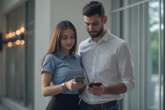 Workers looking at cell phone