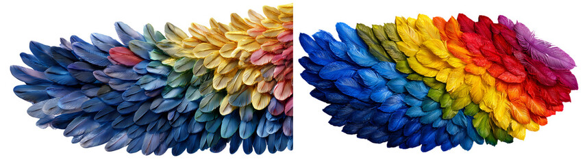 Obraz premium Set of an ombre feather scale from light yellow to dark blue, isolated on a transparent background.
