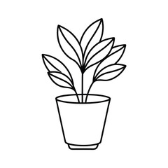 houseplant in pot continuous one line vector
