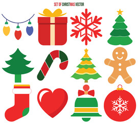 Christmas Vector Icon Collection with Tree, Sleigh, Ornament, and Stocking