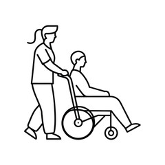 medical nurse carries a patient in a wheelchair