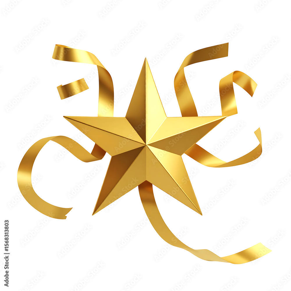 Poster radiant golden starburst with flowing ribbons and transparent backdrop in 3d rendering for graphic