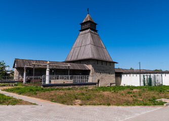 A view of the Vlasyevskaya Tower of the Pskov Kremlin, city of Pskov, Russia.
