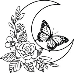 Obraz premium Floral moon butterfly svg, Butterfly Svg