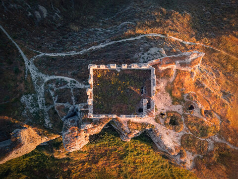 Aerial view of the historic Oreja Castle in Toledo, Spain