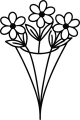 Simple Line Drawing of Three Daisies in a Vase Minimalist Floral Illustration