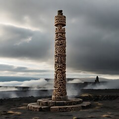 Maori-Inca Totem Standing on Volcanic Ground