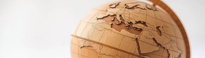 Wooden Globe Close-Up Focus on Europe and Africa, Geography ,World Map