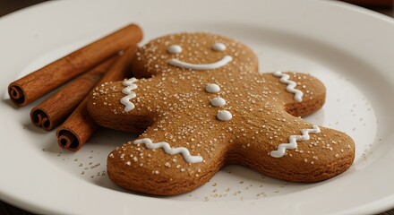 Gingerbread man cookie with cinnamon sticks