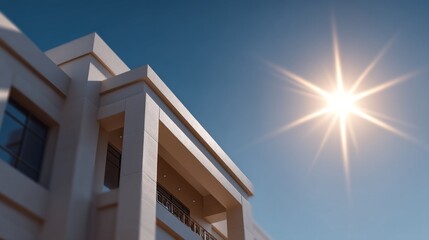 A building with a sun shining on it