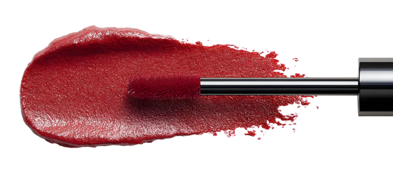 Rich red lipstick swatch with sleek applicator on clean white background