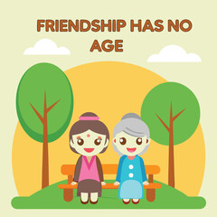 Two Elderly Women Friends Sitting on a Park Bench Enjoying Friendship