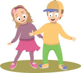happy boy and girl vector cute flat cartoon illustration