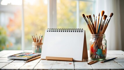 Artist art supplies paint brushes watercolor painting creative blank canvas sketchbook art