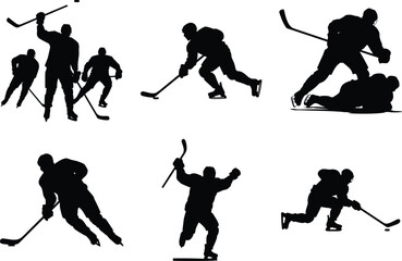 Obraz premium Hockey Silhouette Bundle, Hockey Team Vector Art, and White Background. Hockey player SVG graphic illustration.