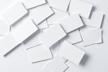 Blank Business Cards Scattered on White Background Mockup Design Template