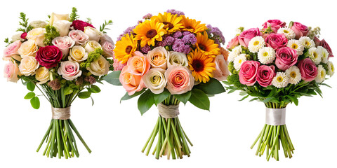 Obraz premium assorted bouquets roses rose lisianthus isolated on white background , png,ai generated.