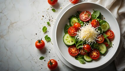 Fresh salad with tomatoes cucumber and cheese healthy food diet vegan meal nutrition bowl dish