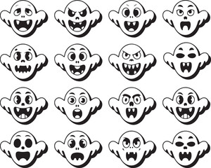 Creepy Halloween Monster Faces Vector Set