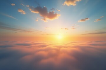 Fototapeta premium Sky,sunset, beautiful , luxury soft gradient orange gold clouds and sunlight on the blue sky perfect for the background, Sunrise on morning or everning in winter warm time ,Twilight summer,silhouette