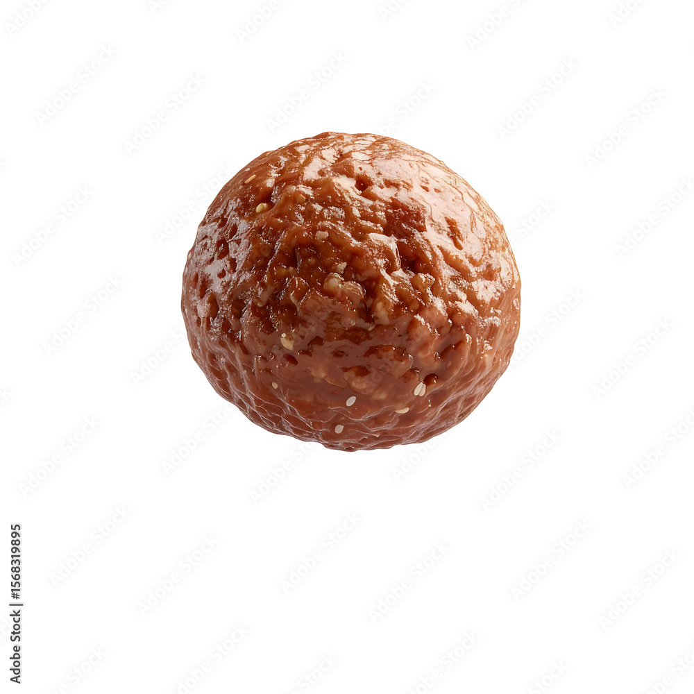 Poster single round brown meatball floating in a clean 3d render isolated on transparent backdrop