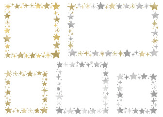 A square frame made up of gold and silver stars.　金と銀の星でできた四角いフレーム　囲い